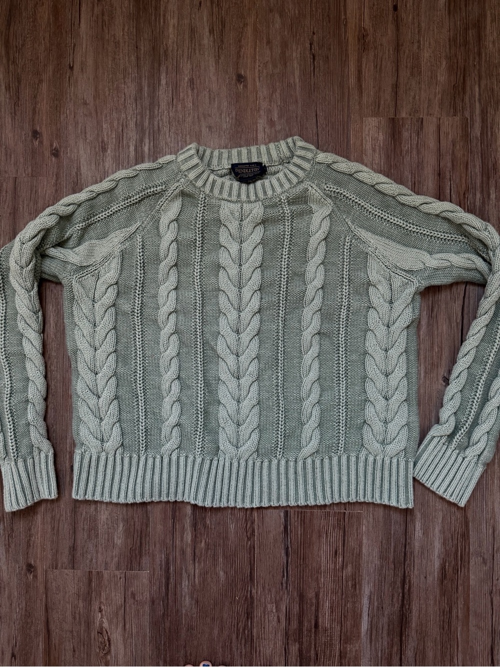 Pendleton Light Sage Cable Knit Pullover